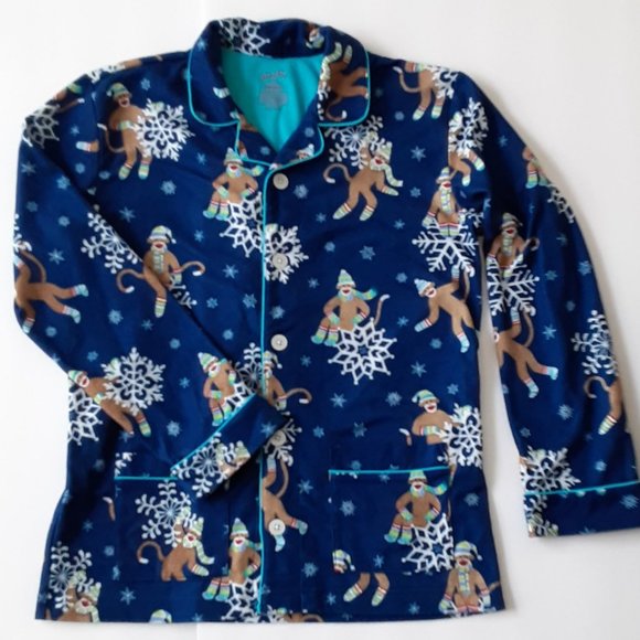 Nick and Nora Pajama TOP Curious George Snowflake Blue Children SIZE 12-14 Large - Picture 1 of 9